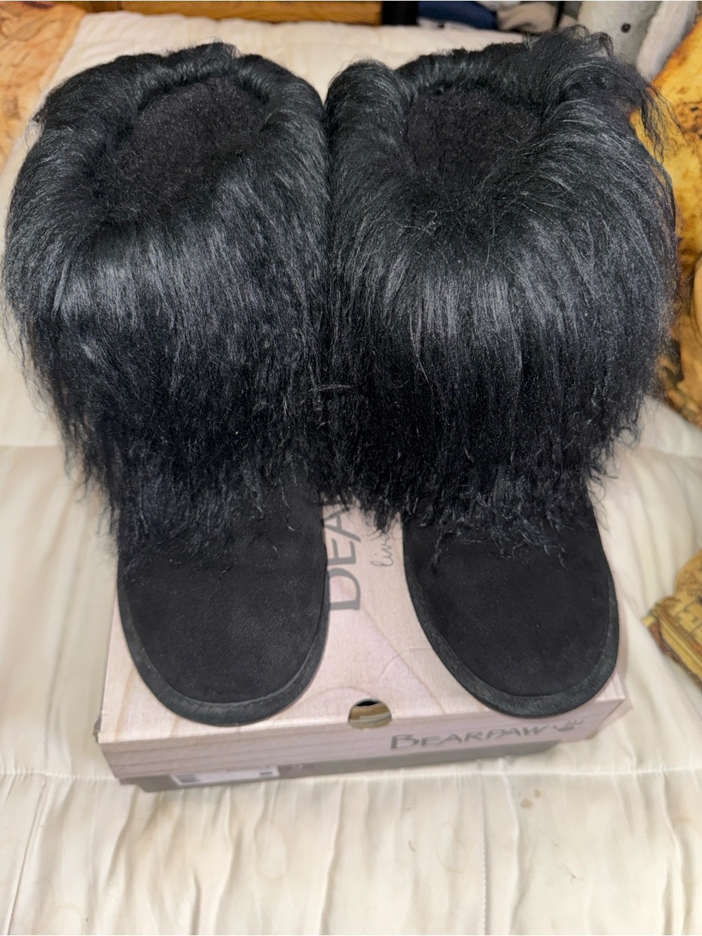 BearPaw BOO Black Faux extra furry Fur Mid-Calf Boots
